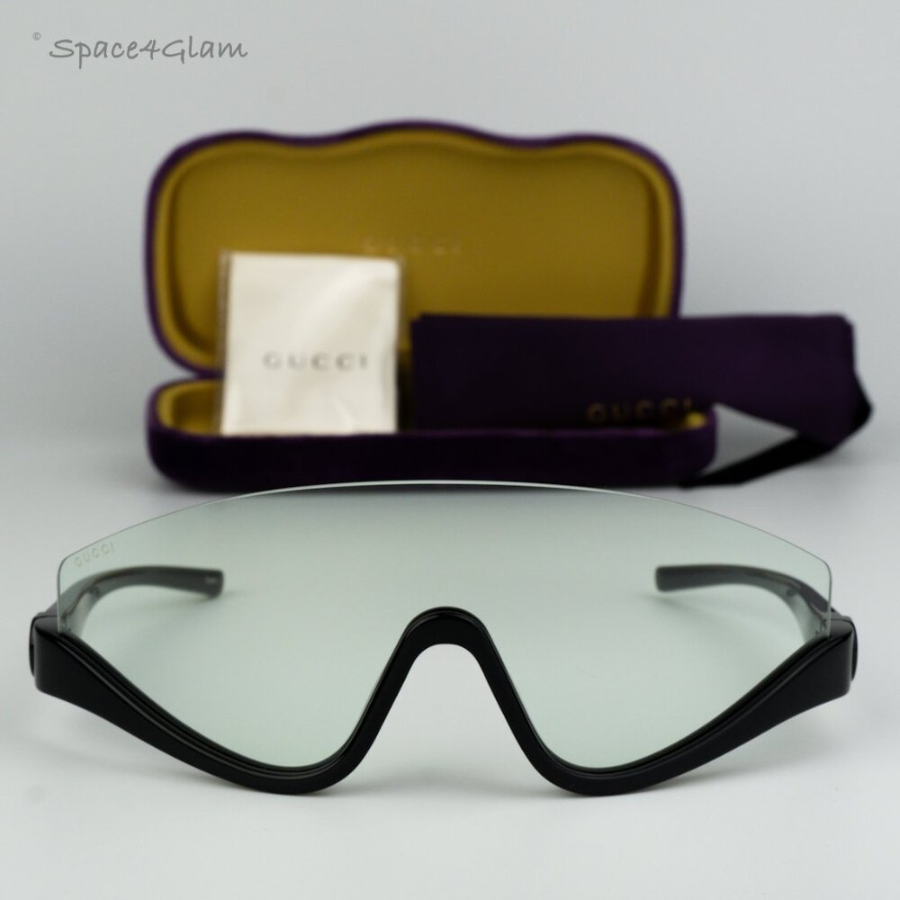 NEW Gucci GG1650S 005 Shiny Black Green Unisex Shield Mask Sunglasses GG 1650S
